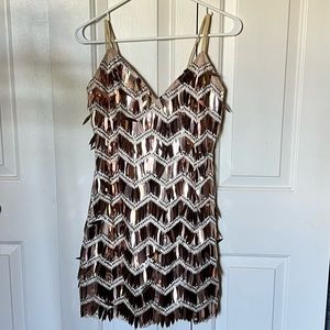 Rose gold sequence fringe short dress